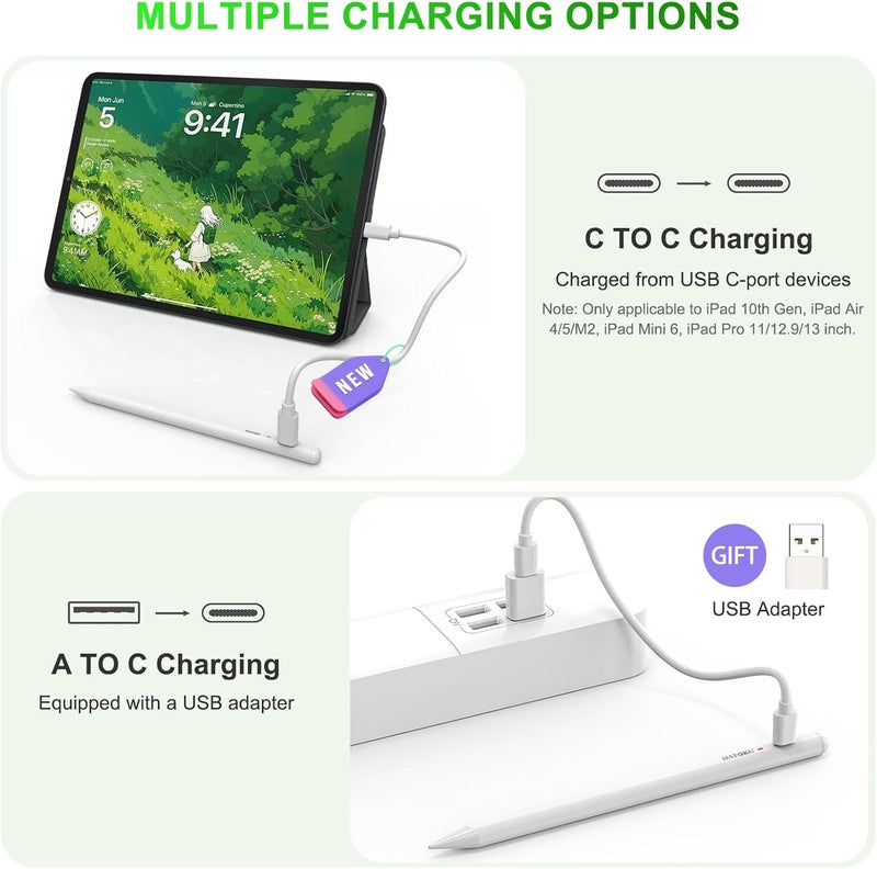 HATOKU Pencil for iPad A16 11/10th Generation: 15 Mins Fast Charging Pencil Pro with Tilt Sensitivity Pixel Precision & Palm Rejection for iPad 6-11th Gen - Air 3 4 5 M2 M3 - Pro 11 12.9 M4 - Mini 5 6 - Image 4